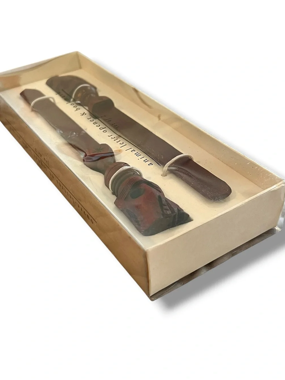 Vtg Carved Wood Animal Letter Opener & Bookmark Gift Set Of 2 (8”) India NOS D-2
